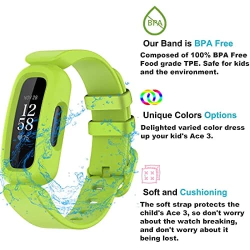 TopPerfekt Silicone Replacement Band Lime | Waterproof Sport Strap for Fitbit Ace 3 Kids thumbnail 4