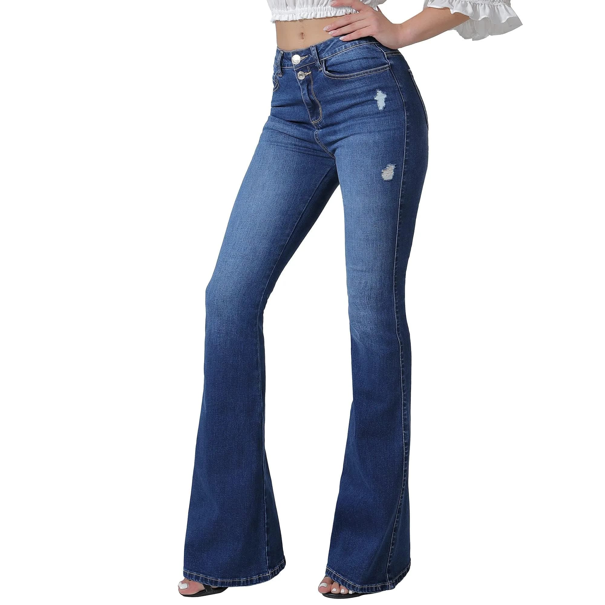 VIPONES Bell Bottom Jeans for Women High Waisted Bootcut Stretch Flare Blue Denim Pants (101, 2) | Vintage 70s Flare Fit with Comfort Stretch