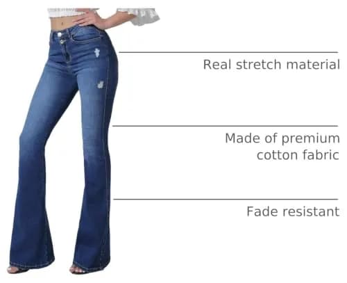 VIPONES Bell Bottom Jeans for Women High Waisted Bootcut Stretch Flare Blue Denim Pants (101, 2) | Vintage 70s Flare Fit with Comfort Stretch thumbnail 4
