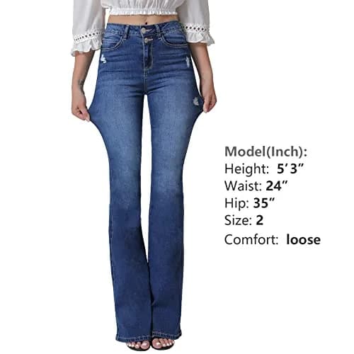 VIPONES Bell Bottom Jeans for Women High Waisted Bootcut Stretch Flare Blue Denim Pants (101, 2) | Vintage 70s Flare Fit with Comfort Stretch thumbnail 7
