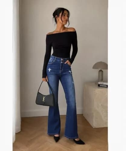 VIPONES Bell Bottom Jeans for Women High Waisted Bootcut Stretch Flare Blue Denim Pants (101, 2) | Vintage 70s Flare Fit with Comfort Stretch thumbnail 2