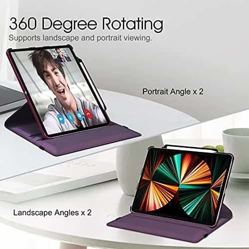 FINTIE Rotating Case for iPad Pro 12.9-inch 6th/5th/4th/3rd Generation | 360° Adjustable, Pencil Holder, Hard Shell, Purple thumbnail 4