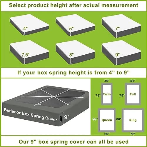 Bedecor 4-9 Inch Split Box Spring Cover, King/Cal King, Dark Gray | Modern, Stretchy & Dustproof thumbnail 4