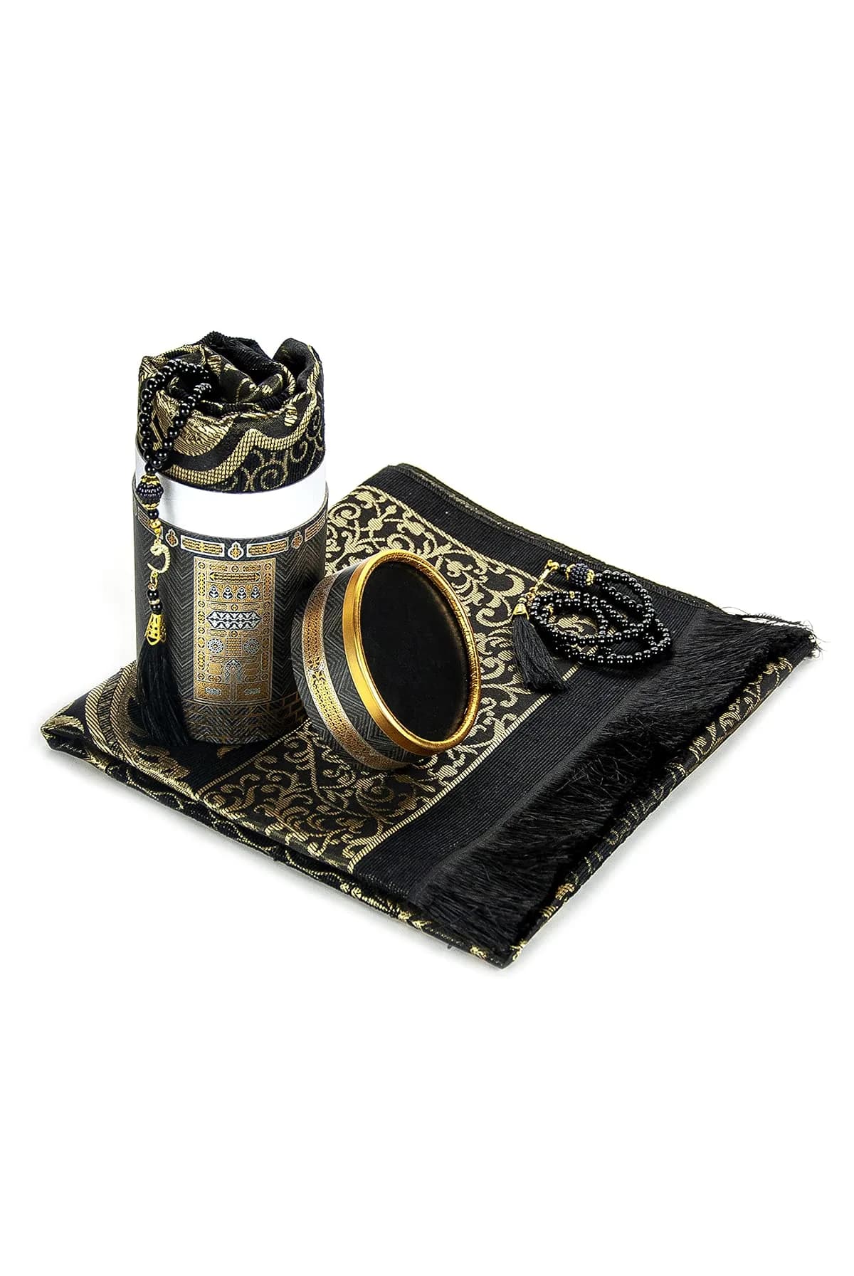 ihvan online Black Taffeta Prayer Rug - 117cm x 71cm (46" x 28") | Soft Islamic Janamaz - view 3