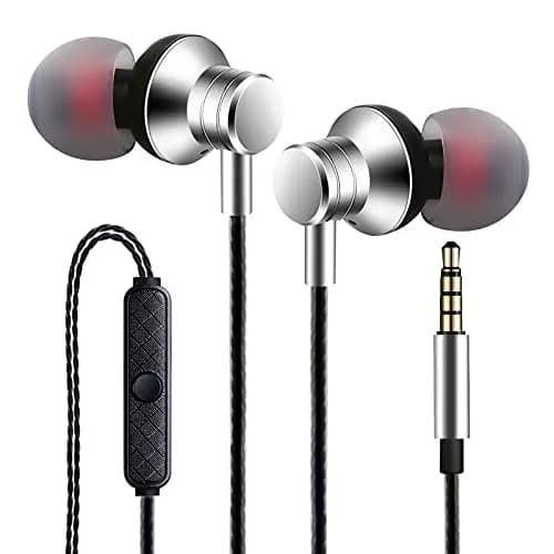 Empsun Wired Earbuds Headphones with Microphone Stereo Bass Earphones Noise Isolation in-Ear Headset Compatible with All Smartphones Tablets iPod IPad MP3 Player (Silver) | Noise Isolating, Comfortable Fit thumbnail 1