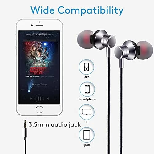 Empsun Wired Earbuds Headphones with Microphone Stereo Bass Earphones Noise Isolation in-Ear Headset Compatible with All Smartphones Tablets iPod IPad MP3 Player (Silver) | Noise Isolating, Comfortable Fit thumbnail 3