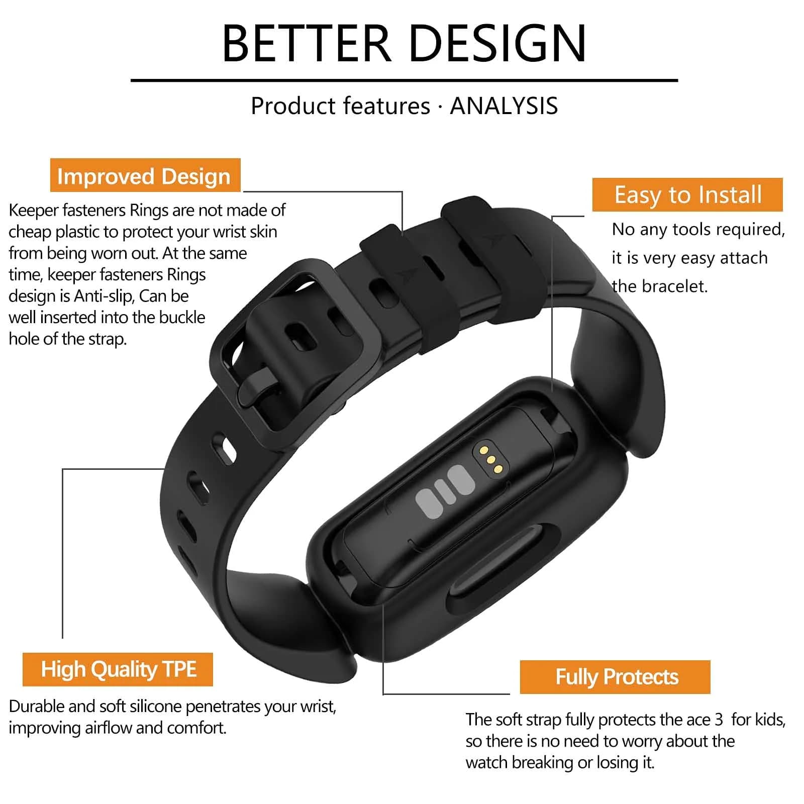 TopPerfekt Watch Band Compatible with Fitbit Ace 3 | Waterproof Silicone Strap for Kids thumbnail 5