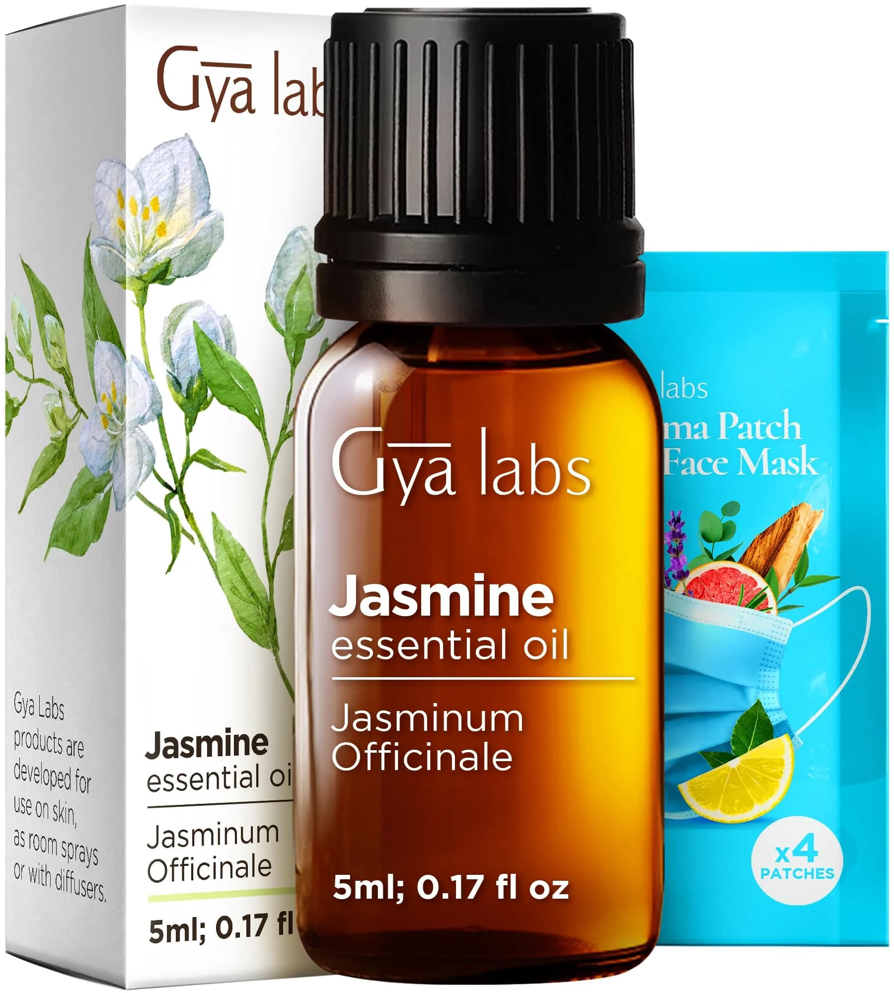 Gya Labs Jasmine Essential Oil 5ml (0.17 Fl Oz) | Pure Floral Aroma for Hair, Skin, Diffuser & Candle Making - main product image