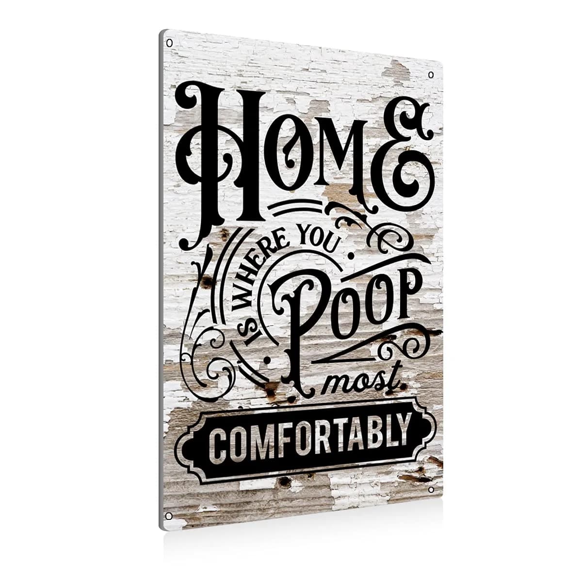 BEASTZHENG Funny Home is Where You Poop Most Comfortably Bathroom Tin Sign 8 x 12 inches | Farmhouse Bathroom Quote Wall Decor