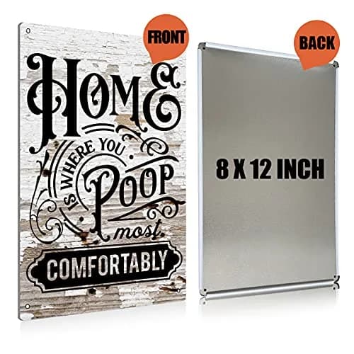 BEASTZHENG Funny Home is Where You Poop Most Comfortably Bathroom Tin Sign 8 x 12 inches | Farmhouse Bathroom Quote Wall Decor thumbnail 2