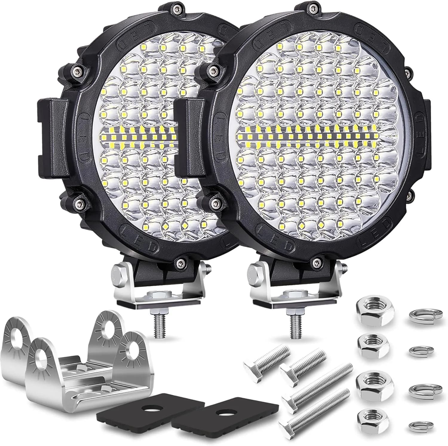SAN YOUNG 7 Inch Round LED Offroad Lights 210W 10000lm (15.19cm x 21.49cm x 23.90cm) | 2 Pack Driving Auxiliary Fog Lights — 2 Black