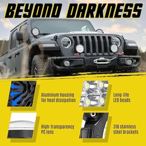 SAN YOUNG 7 Inch Round LED Off Road Lights 210W 10000lm Flood Spot Beam 2 Pack | 12V-60V Wide Voltage Compatible thumbnail 8