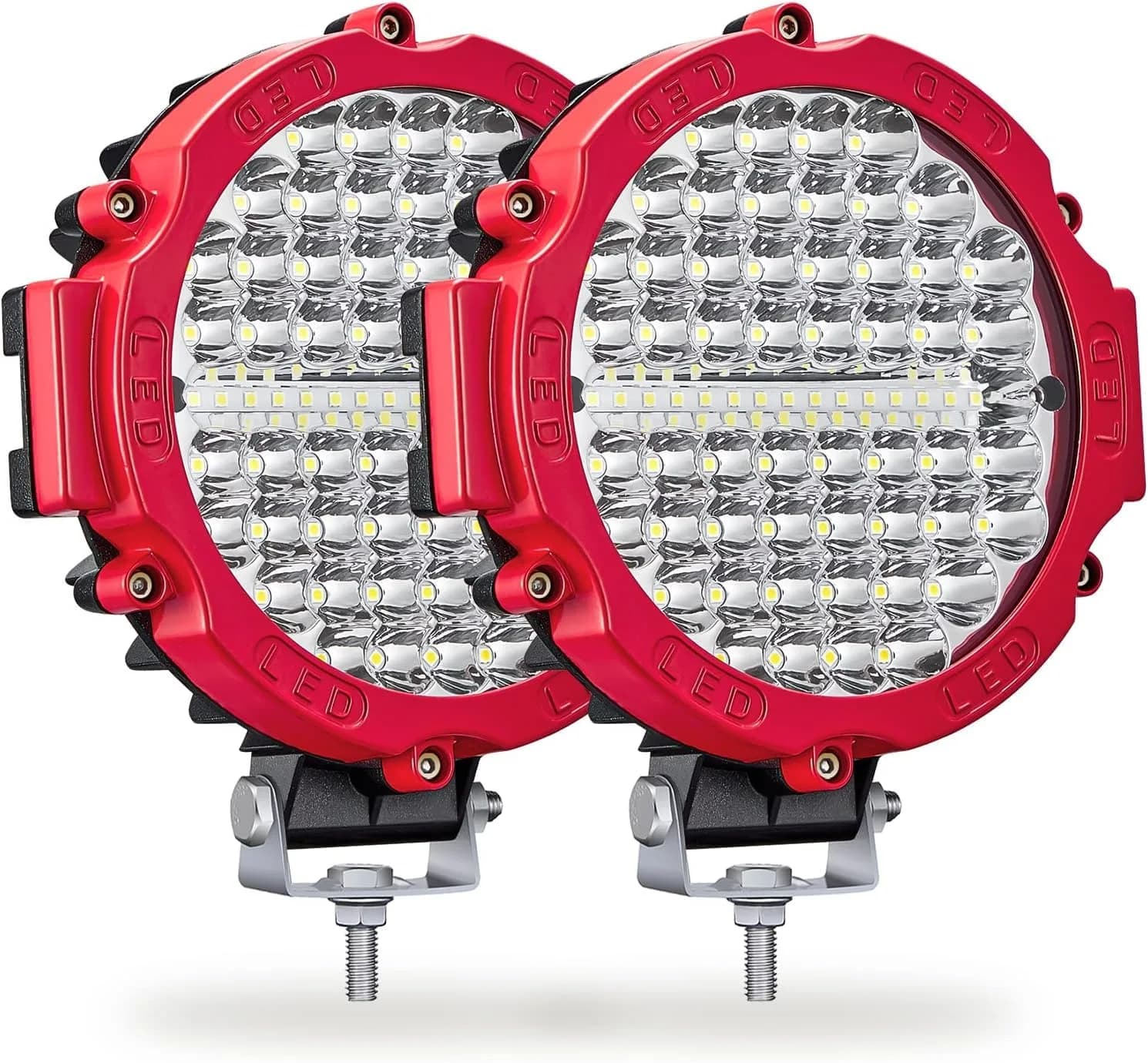SAN YOUNG 7 Inch Round LED Offroad Lights 210W 10000lm (15.19cm x 21.49cm x 23.90cm) | 2 Pack Driving Auxiliary Fog Lights — 2 Red