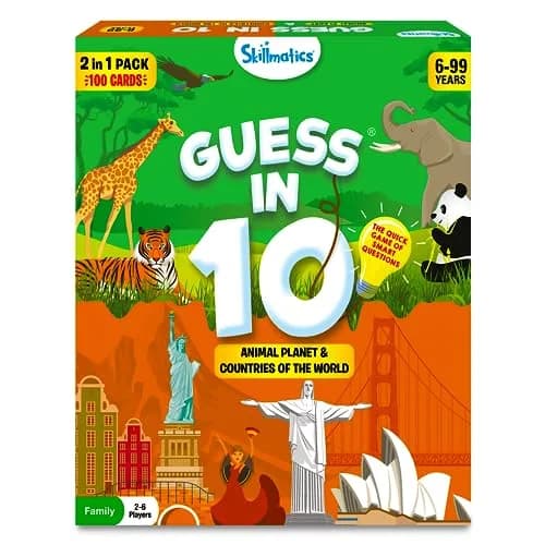 Skillmatics Guess in 10 Animals & Countries Combo Card Game | 100 Game Cards, 6 Clue Cards, 1 Die | Ages 6+ thumbnail 1