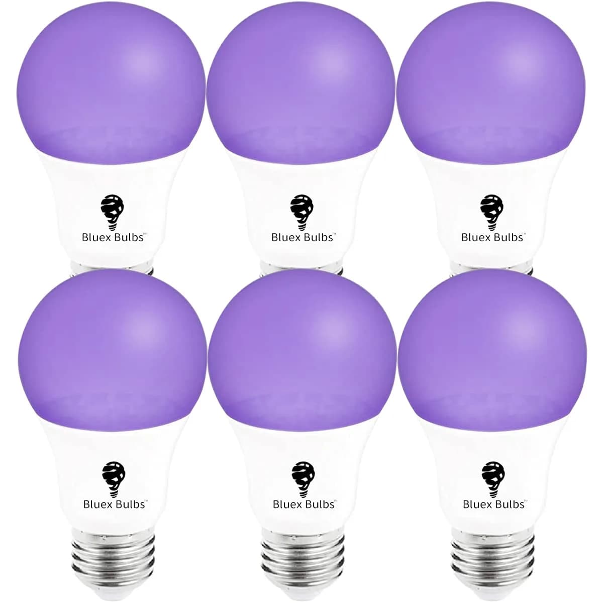 Bluex Bulbs 6 Pack LED Black Light Bulb, 9W A19 E26 | Neon Glow for Decor & Parties — Purple