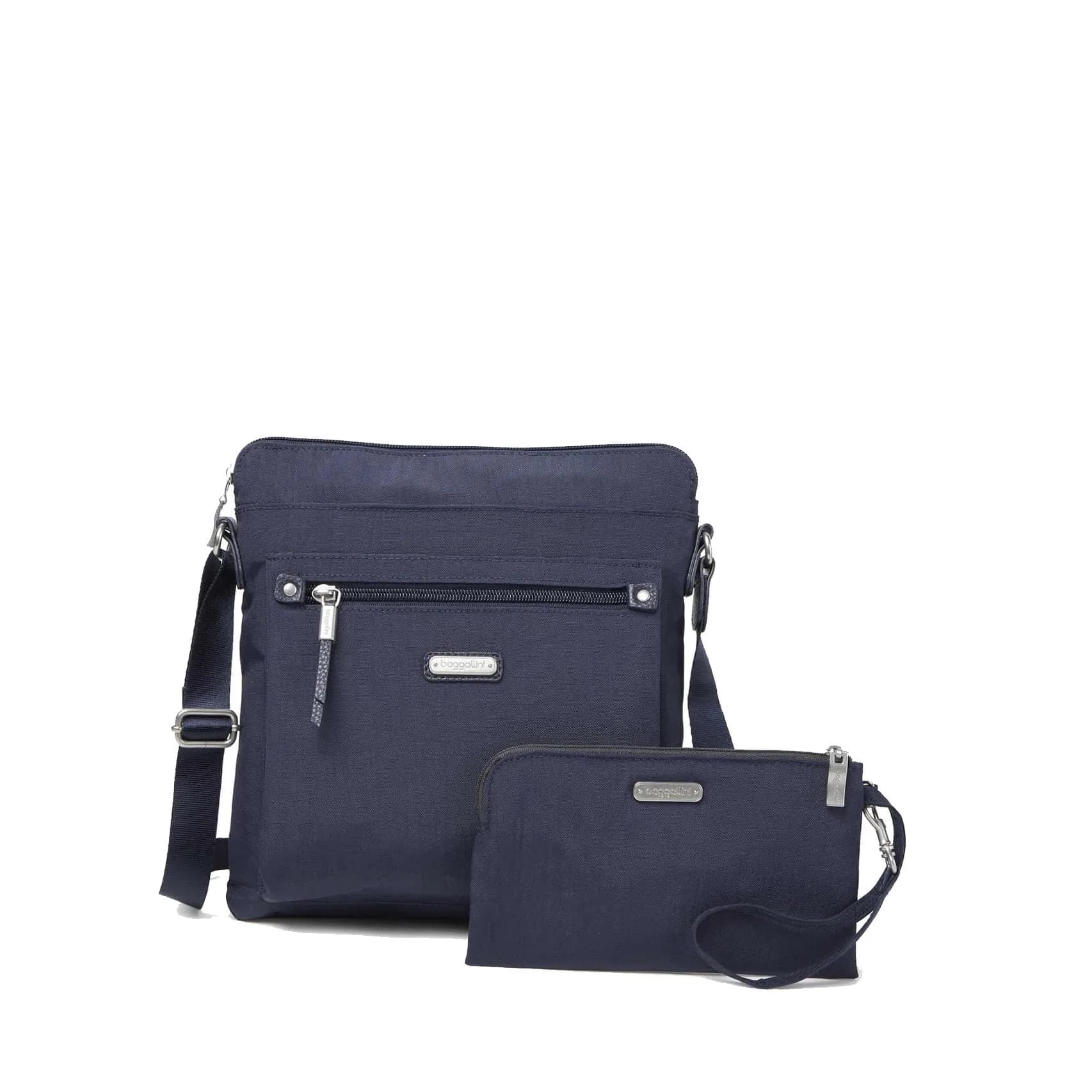 Baggallini Go Bagg with RFID Wristlet - Lightweight 10.75"x10" Travel Purse Crossbody Bag for Women — French Navy