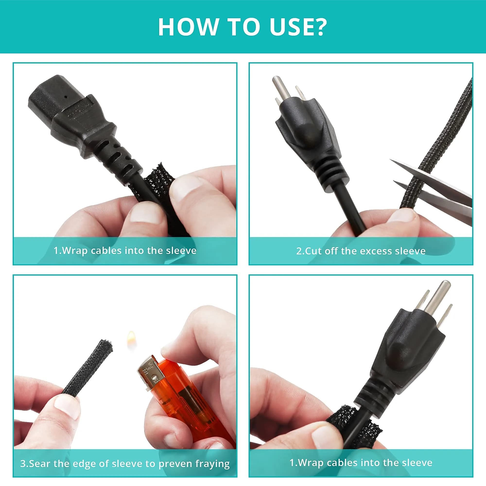 ZhiYo Braided Cable Sleeve 6.35mm (1/4 inch) x 20ft Black | Organizes & Protects Wires - view 6