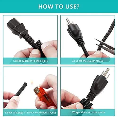 ZhiYo Braided Cable Sleeve 6.35mm (1/4 inch) x 20ft Black | Organizes & Protects Wires thumbnail 6