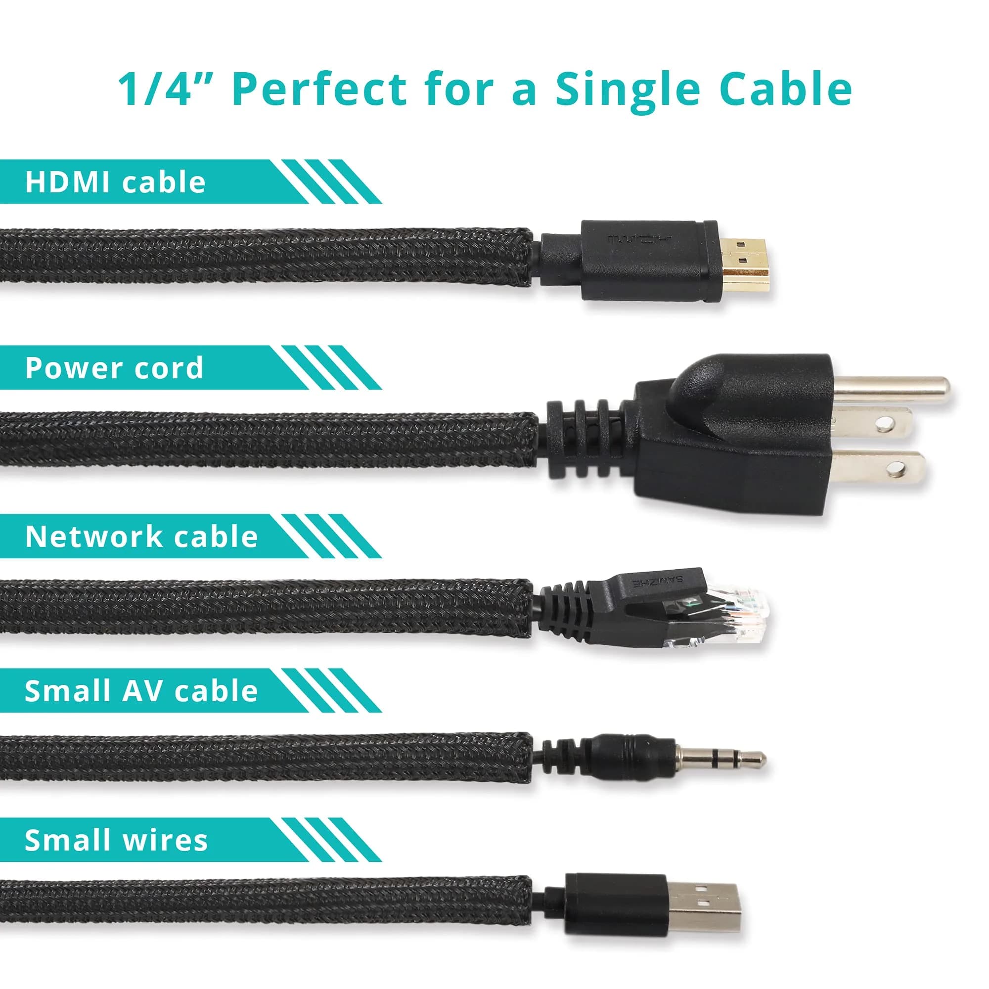 ZhiYo Braided Cable Sleeve 6.35mm (1/4 inch) x 20ft Black | Organizes & Protects Wires - view 2