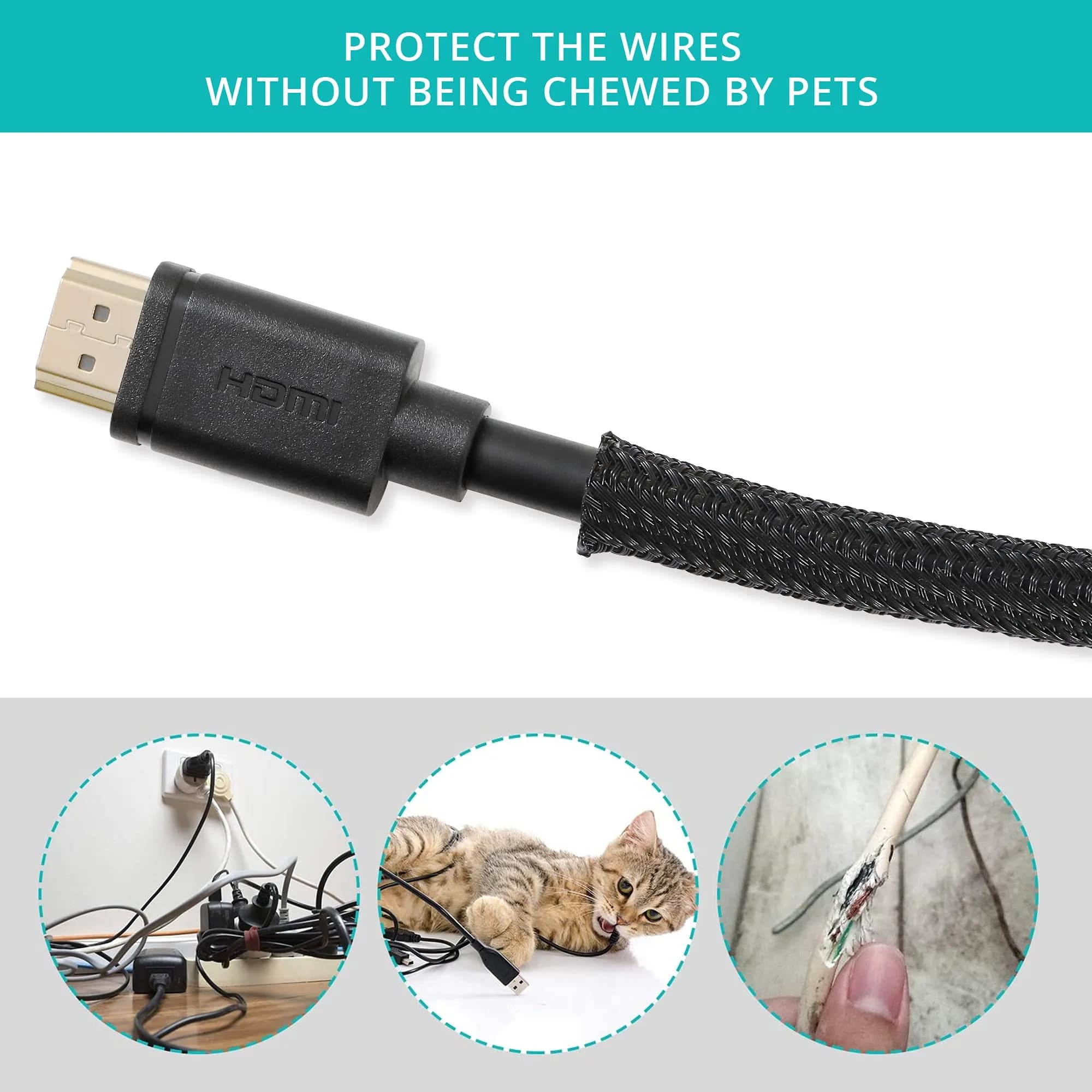 ZhiYo Braided Cable Sleeve 6.35mm (1/4 inch) x 20ft Black | Organizes & Protects Wires - view 3