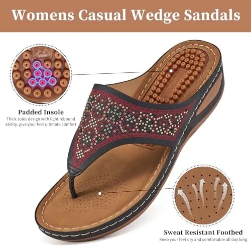 Ecetana Wedge Sandals for Women Comfortable Casual Stylish Flip Flops | 2.16 Inch Heel thumbnail 4