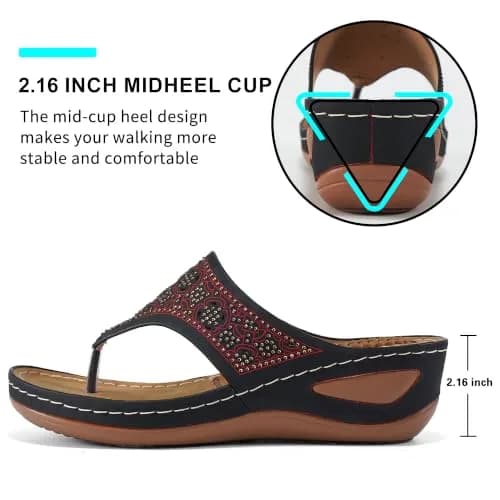 Ecetana Wedge Sandals for Women Comfortable Casual Stylish Flip Flops | 2.16 Inch Heel thumbnail 5