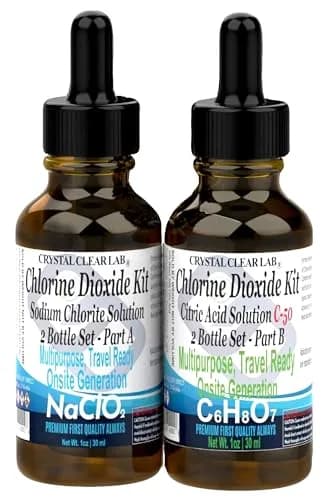 CrystalClearlab Chlorine Dioxide ClO2-Kit Clear 1 Oz (2 Bottles) | On-Site Generation for Water Purification thumbnail 1