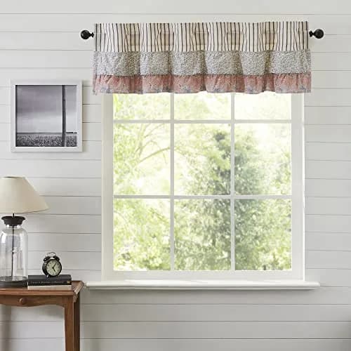 VHC Brands Kaila Country Cottage Ruffled Blue Ticking Stripe Kitchen Curtain Valance 16x60 | Vintage, Light-Filtering Cotton thumbnail 1