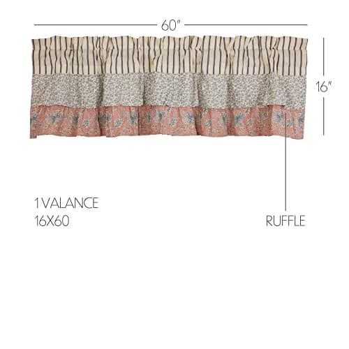 VHC Brands Kaila Country Cottage Ruffled Blue Ticking Stripe Kitchen Curtain Valance 16x60 | Vintage, Light-Filtering Cotton thumbnail 2