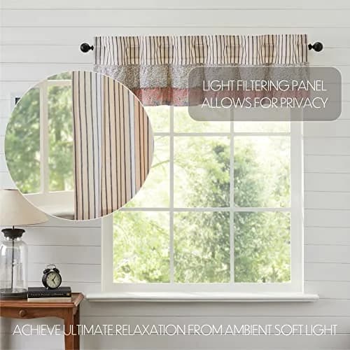 VHC Brands Kaila Country Cottage Ruffled Blue Ticking Stripe Kitchen Curtain Valance 16x60 | Vintage, Light-Filtering Cotton thumbnail 3