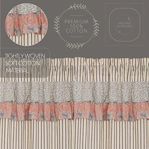 VHC Brands Kaila Country Cottage Ruffled Blue Ticking Stripe Kitchen Curtain Swag Set 36x36x16 | Farmhouse Charm with Light Filtering Privacy thumbnail 4