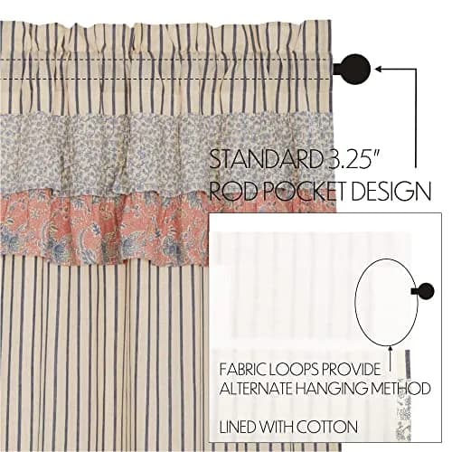 VHC Brands Kaila Country Cottage Ruffled Blue Ticking Stripe Kitchen Curtain Swag Set 36x36x16 | Farmhouse Charm with Light Filtering Privacy thumbnail 5