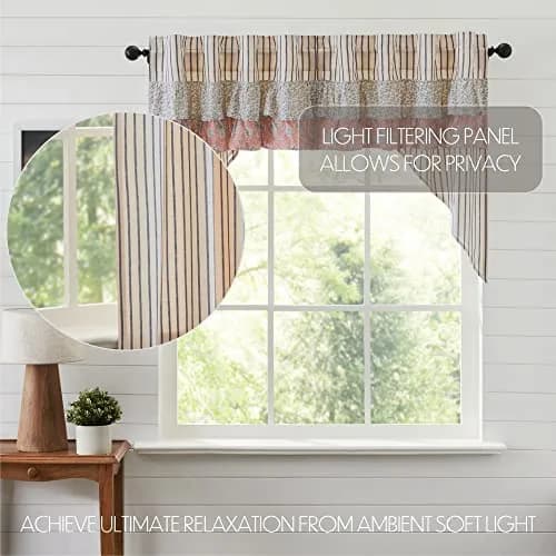 VHC Brands Kaila Country Cottage Ruffled Blue Ticking Stripe Kitchen Curtain Swag Set 36x36x16 | Farmhouse Charm with Light Filtering Privacy thumbnail 3