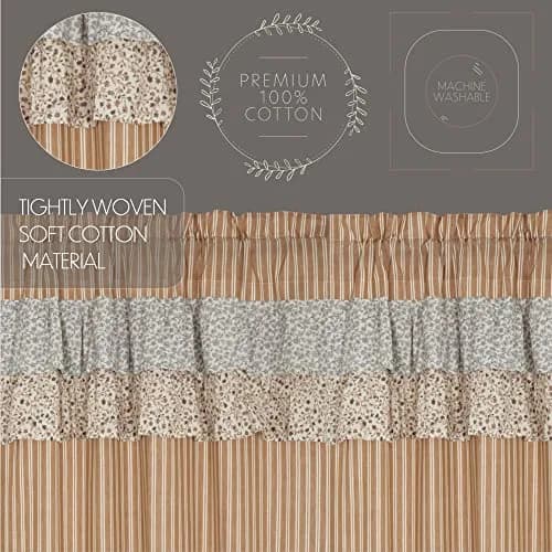 VHC Brands Kaila Country Cottage Ruffled Gold Ticking Stripe Curtain Swag Set 36x36x16 | Farmhouse Charm with Light Filtering Style thumbnail 4
