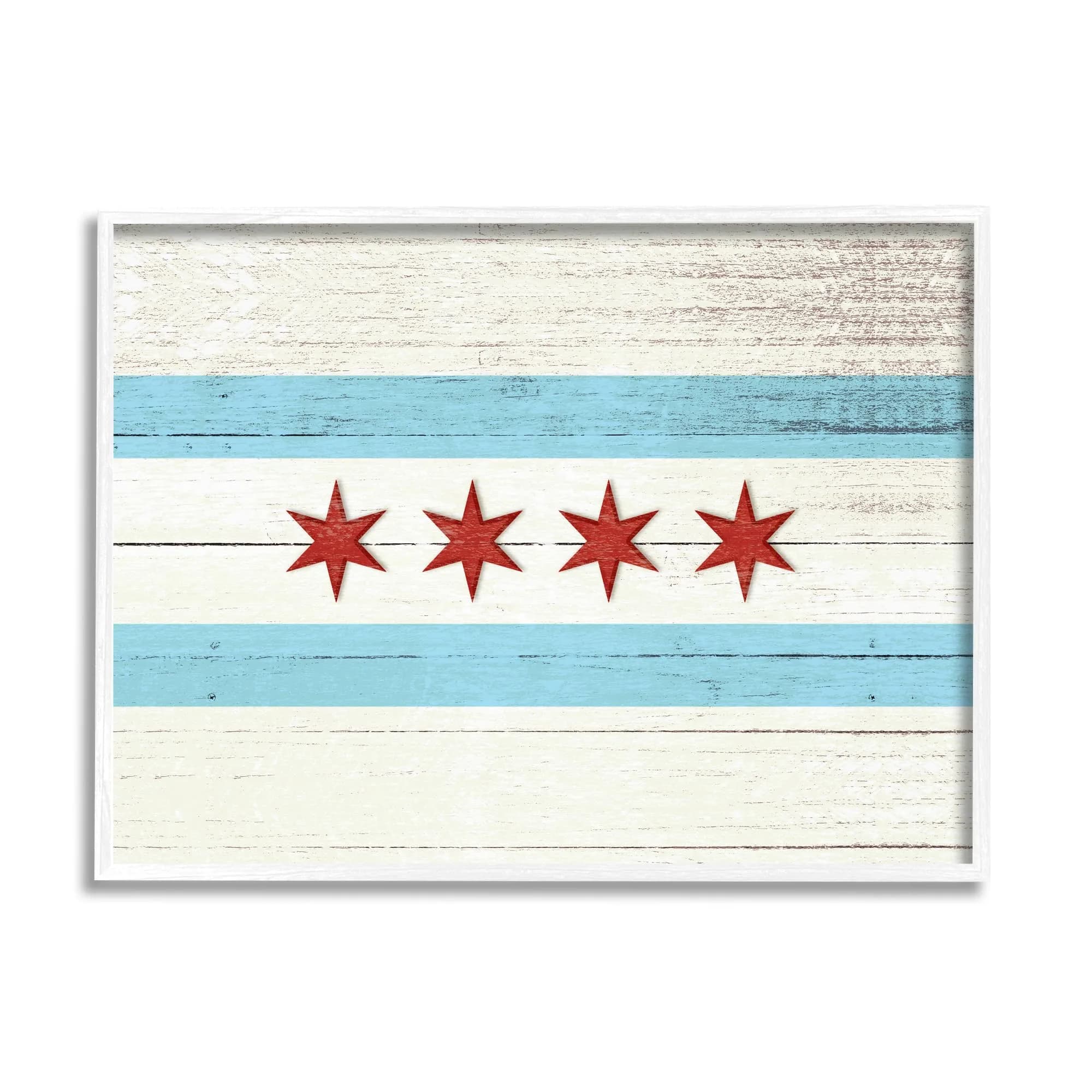 Stupell Industries Chicago Flag Distressed Cityscape 11 x 14 Inch Framed Giclée Print | Coastal White Textured — Coastal White (Textured)