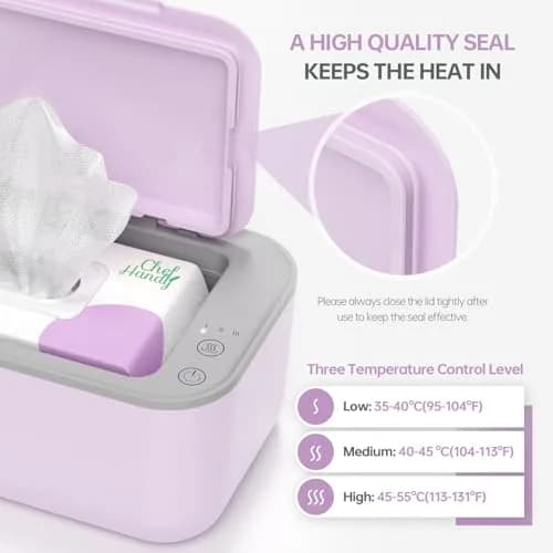 Chefhandy Large Capacity Baby Wipe Warmer with Surround Heating, Purple | 100-Wipe Capacity, 3 Temperature Settings thumbnail 4