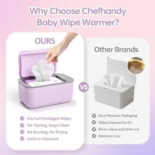 Chefhandy Large Capacity Baby Wipe Warmer with Surround Heating, Purple | 100-Wipe Capacity, 3 Temperature Settings thumbnail 6