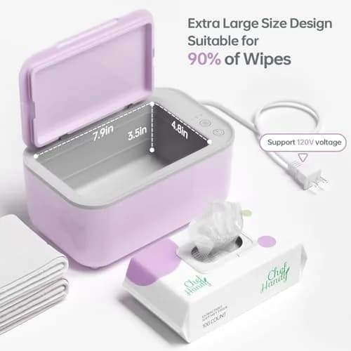 Chefhandy Large Capacity Baby Wipe Warmer with Surround Heating, Purple | 100-Wipe Capacity, 3 Temperature Settings thumbnail 2