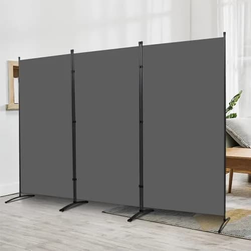 JVVMNJLK 3 Panel Folding Room Divider 102" Wx71.3" Grey | Portable Steel Privacy Screen thumbnail 1