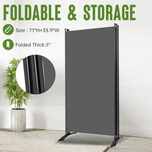 JVVMNJLK 3 Panel Folding Room Divider 102" Wx71.3" Grey | Portable Steel Privacy Screen thumbnail 4