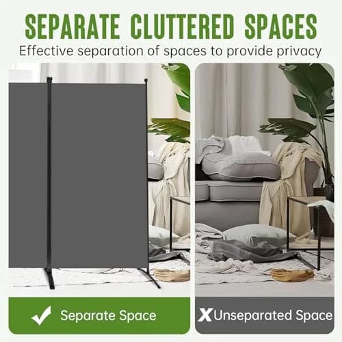 JVVMNJLK 3 Panel Folding Room Divider 102" Wx71.3" Grey | Portable Steel Privacy Screen thumbnail 5