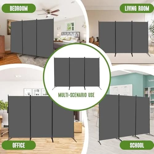 JVVMNJLK 3 Panel Folding Room Divider 102" Wx71.3" Grey | Portable Steel Privacy Screen thumbnail 7