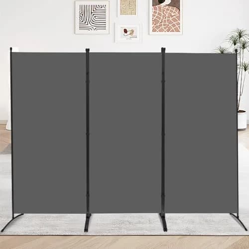 JVVMNJLK 3 Panel Folding Room Divider 102" Wx71.3" Grey | Portable Steel Privacy Screen thumbnail 8