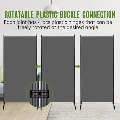 JVVMNJLK 3 Panel Folding Room Divider 102" Wx71.3" Grey | Portable Steel Privacy Screen thumbnail 3