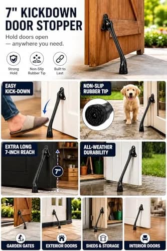 HOME&I 7-Inch Kick Down Door Stopper with Leaf Spring & Non-Slip Rubber Foot, Satin Nickel | Extended Reach Door Holder for Wood, Tile, Carpet & Concrete Floors thumbnail 5
