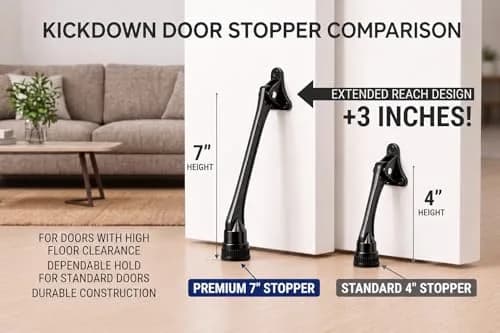 HOME&I 7-Inch Kick Down Door Stopper with Leaf Spring & Non-Slip Rubber Foot, Satin Nickel | Extended Reach Door Holder for Wood, Tile, Carpet & Concrete Floors thumbnail 6