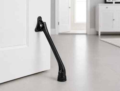 HOME&I 7-Inch Kick Down Door Stopper with Leaf Spring & Non-Slip Rubber Foot, Satin Nickel | Extended Reach Door Holder for Wood, Tile, Carpet & Concrete Floors thumbnail 2