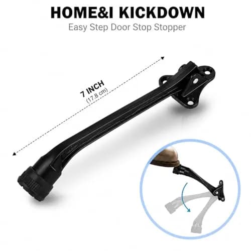 HOME&I 7-Inch Kick Down Door Stopper with Leaf Spring & Non-Slip Rubber Foot, Satin Nickel | Extended Reach Door Holder for Wood, Tile, Carpet & Concrete Floors thumbnail 3