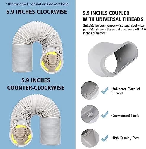 UNAOIWN Portable AC Window Vent Kit 5.9" | Easy Installation & Durable PVC Material thumbnail 7