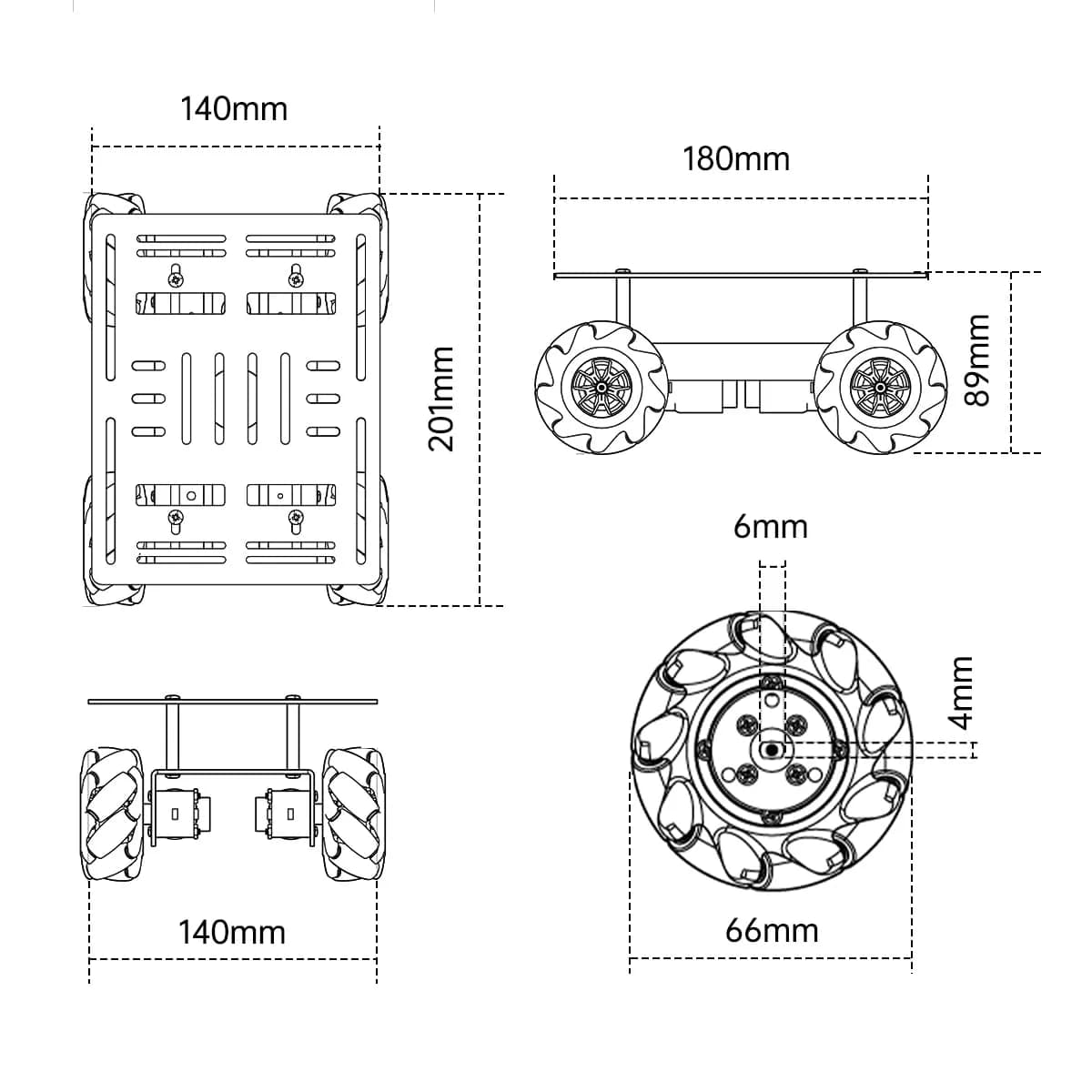 LewanSoul Mecanum Robot Chassis Car Kit 180x140x89mm | Aluminum Alloy Frame with 360° Omnidirectional Wheels - view 6